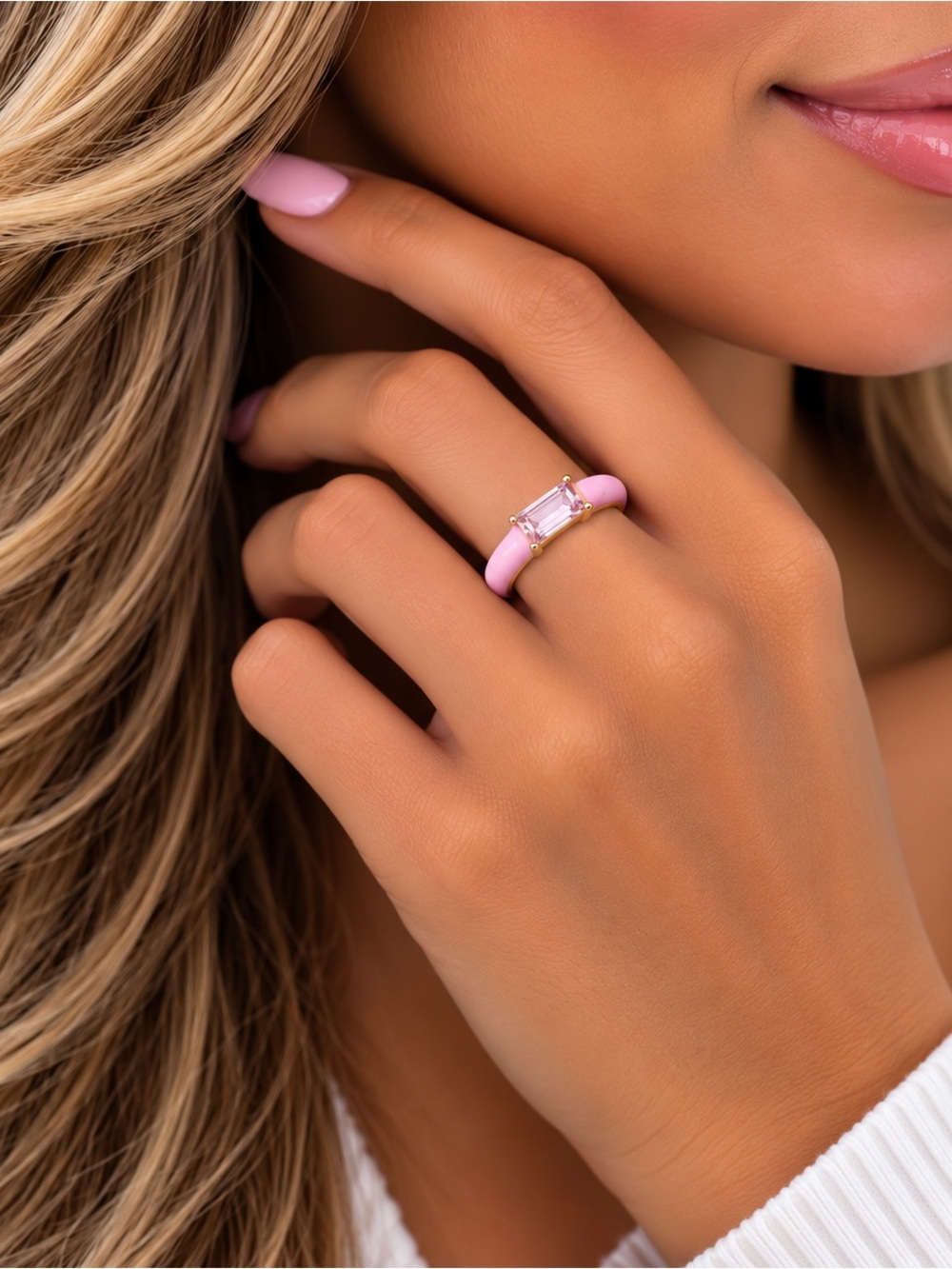 Gold Luxury Baguette Crystal Enamel Ring